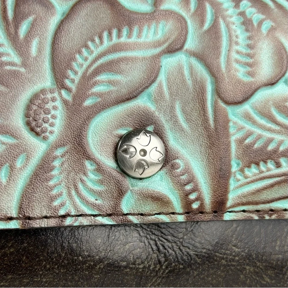Patricia Nash Balloi Tooled Turquoise Floral Leather Crossbody Bag